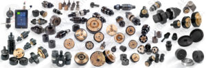 banner water mark copy 2 copy 2 - aerostaking Collection of precision mechanical components (bearings, bushings, couplings, adapters) laid out on a white background for a catalog banner.